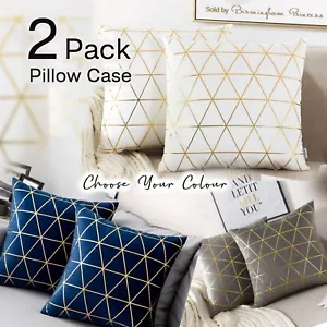 Pack of 2, Velvet Cushion Cover Gilded Throw Pillow Covers Gold Lines 45 x 45 cm - Picture 1 of 20