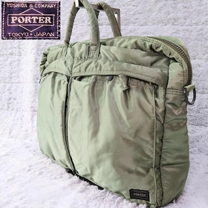 PORTER Tanker 3Way Briefcase Sage Green Khaki Nylon Japan Shoulder Bag Used - Picture 1 of 16