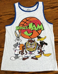 Space Jam White Speckled Graphic Tank Top Looney Tunes Muscle Shirt Youth Small - Picture 1 of 6