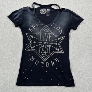 Camiseta Affliction Azul Para Mujer Talla XS Live Fast Gráfico Manga Corta Cuello en V - Imagen 1 de 6