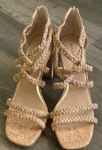 DONALD PLINER Sandal SESKA SPARKLE CORK NATURAL Sz 10M Strappy Block Heel - Picture 1 of 8