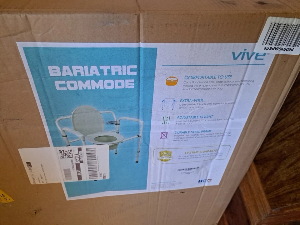 Vive Bariatric Bedside Commode Chair 500 Lb Capacity Gray Adjustable Height - Image 1 of 1