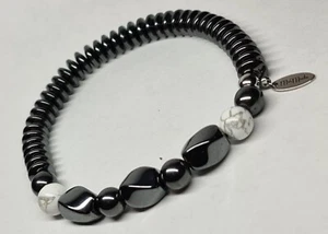 Natural Gemstone Healing Hematite And Howlite Beaded Bracelet - Picture 1 of 10