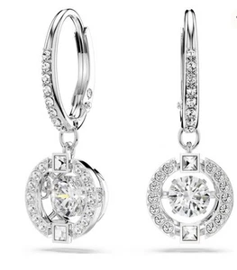 Swarovski Una Drop Earrings Round Cut, White, Rhodium Plated OPENED NEVER WORN - Picture 1 of 5