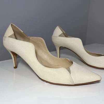 JIMMY CHOO "Tamika" Ivory Jagged Leather Heels Size 38 (8) #37852 - image 1 of 4
