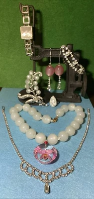 Vintage Moon Glow & Rhinestones Mixed Jewelry Lot. 7 Pieces Of Vintage Glamour - Image 1 of 4