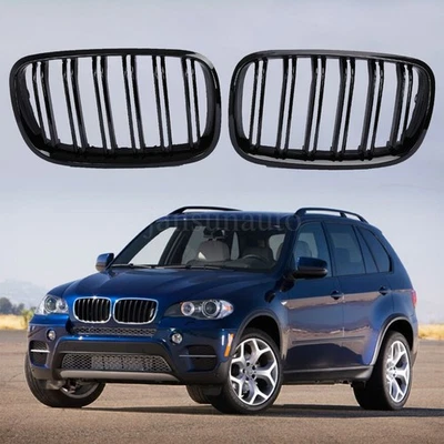 Front Kidney Grill Grille Dual Slats Gloss Black For BMW E70 E71 X5 X6 2007-2013 Foto 1 de 4