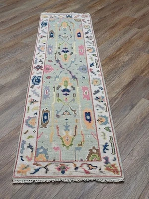 Bohemian Oushak Turkish Rug ,Oushak Turkish Hand Made Contemporary Rug, 2x8 Ft - Image 1 of 4