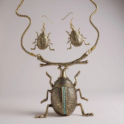 Conjunto de pendientes colgantes collar escarabajo Chico’s insecto declaración oro circonita cúbica boho Foto 1 de 4