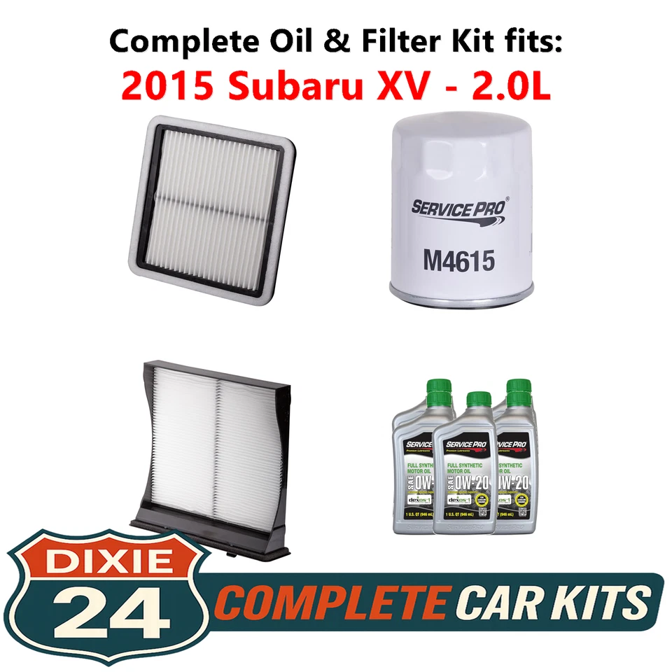 Fits: 2015 Subaru XV 2.0L Complete Oil, Air & Cabin Filter Kit (0W-20) Foto 1 de 4