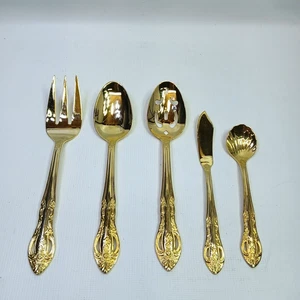 Tenedores cucharas para servir Hanford Forge perforadas rosa Versalles oro acero inoxidable 5 piezas - Imagen 1 de 5