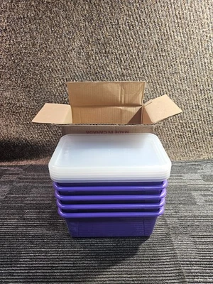(CANTIDAD 5) Contenedores de almacenamiento de plástico pequeños Storex 62411U05C con tapa púrpura - Imagen 1 de 4