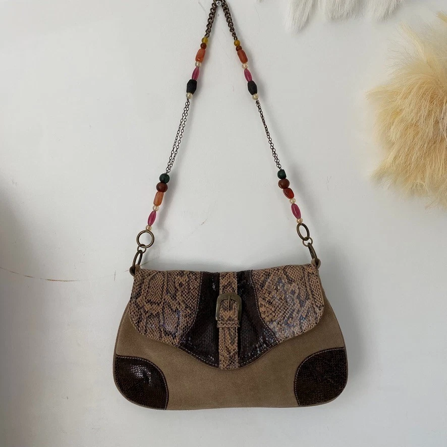 Cartera de cuero gamuza vintage Spiegel para mujer cadena con cuentas piel de serpiente estampado boho Foto 1 de 4