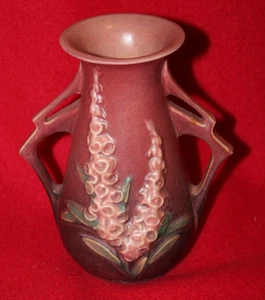 1940s Vintage Roseville Pottery Pink FOXGLOVE Double Handled Vase 44-6 - VGC - Picture 1 of 6