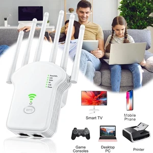 Répéteur WiFi avec 6 Antennes, 2 Ports Ethernet, Amplificateur WiFi, Extender WiFi - Photo 1/12