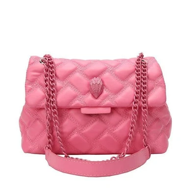 Bolsa de mão feminina de couro acolchoada rosa macia Pu - Imagem 1 de 3