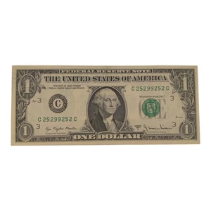 1977 Radar Fancy Serial Number $1 bill C25299252C one dollar note 12 - Picture 1 of 2