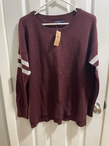 NWT American Eagle Outfitters Women’s Crew Neck Maroon & Grey Knit Sweater Sz L - Picture 1 of 6