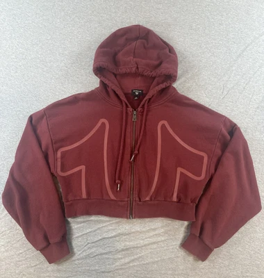 True Religion Oversized Cropped Hoodie Womens S Full Zip Maroon - Image 1 of 4