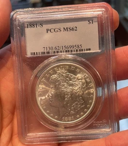 Dólar de plata Morgan 1881 S PCGS MS62 $1 - Imagen 1 de 2