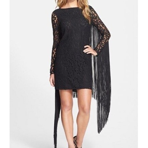 Abito tubino M Michael Kors 4 nero pizzo frange sexy cocktail uscire evento