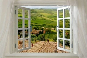 Scenic Poster WINDOW ONTO TUSCANY 20x30 Italian COUNTRYSIDE Lush PRIZED New - Picture 1 of 1