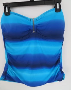NWT Liz Claiborne Blue Teal Stripe Tankini Swimsuit Top Size 14 w/ halter strap - Picture 1 of 6
