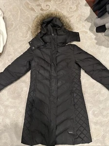 Kenneth Cole Reaction Size XS Black Jacket Long Puffer Faux Fur Hood Down Filled - Picture 1 of 5
