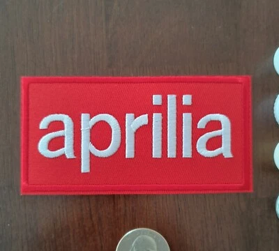Aprilia Patch Italian Motorcycle Biker Motorsport Embroidered Iron On 2x4" - Image 1 of 3