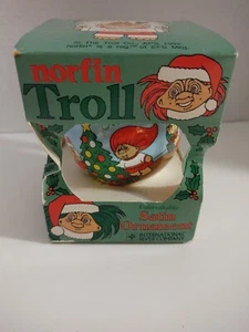 Vtg Norfin Troll Christmas Tree Ornament Ugly Face Troll Satin Ball 1992 Satin - Picture 1 of 8