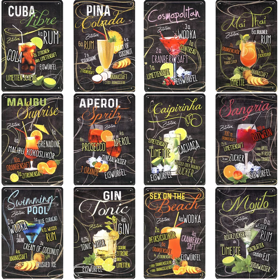 Cocktail  Blechschild 20x30cm  Rezepte Mixgetränke Bar Partykeller Wand Deko - Bild 1 von 1
