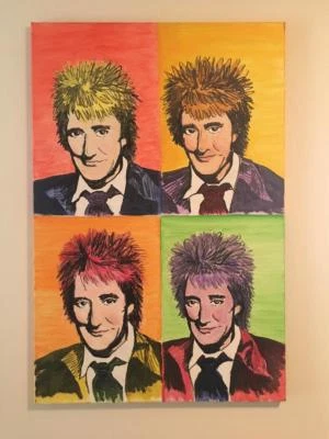 STEFANIE, ROD STEWART, PINTURA ORIGINAL, ARTE POP, MÚSICA, FOTO DE STEVE KAUFMAN, WOW Foto 1 de 4