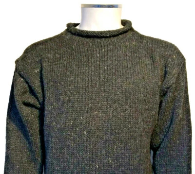 QUALITY CLASSIC HAND KNITTED PLAIN CHARCOAL GREY WOOLEN JUMPER - UNISEX - Image 1 of 4