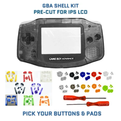 Game Boy Advance GBA Shell CLEAR BLACK PRE CUT Housing V2 IPS READY - Image 1 of 4