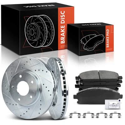 Drilled Brake Rotor & Ceramic Brake Pads for Nissan Quest 04-09 11-17 3.5L Front - Image 1 of 4