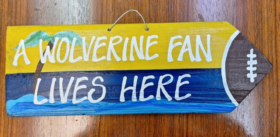 Michigan Wolverines Football Hand Painted Wooden Sign - Image 1 of 4