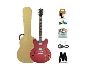 Haze SEG-272 Cherry Red, Semi-Hollow Body Electric Guitar + Deluxe Hard Case - Picture 1 of 15
