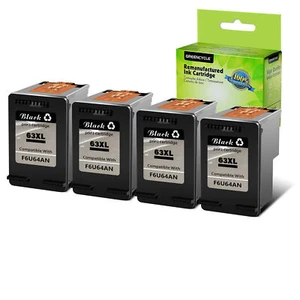 4PK 63XL F6U64AN Black Ink Cartridge For HP Officejet 5212 5220 5222 All-in-One - Picture 1 of 23