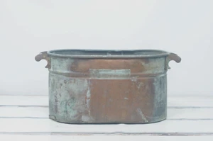 Antique/Vintage . Oval Copper Rome Boiler Wood Handles w/o Original Lid Washtub - Picture 1 of 11