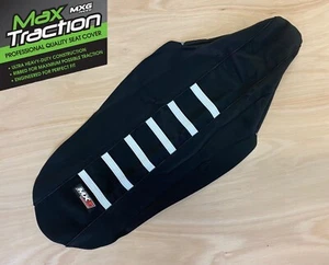 KTM SX SXF SX-F 2019-2022 RIBBED GRIPPER SEAT COVER BLACK + WHITE STRIPES RIBS - Picture 1 of 2