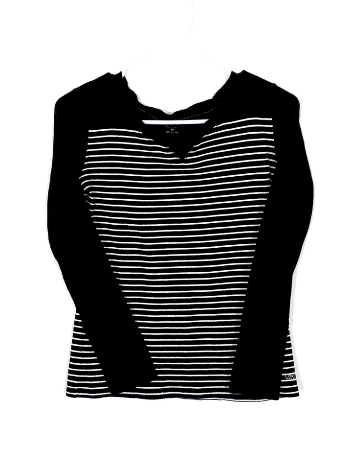 Calvin Klein Shirt Womens Medium Black White Performance Long Sleeve Striped - Image 1 of 3