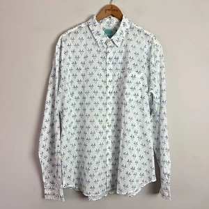 NWT Peacock Blue Shirt Mens 2X Plus White Blue Antelope Capetown Button Up - Picture 1 of 7
