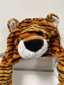 Plush Fleece Animal Hat Brown Tiger with Long Hand Warmers Fleece lined - Picture 1 of 9