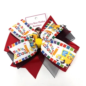 Girls Back to School Clip On Hair Bow - 5.5" across - NEW - Picture 1 of 4