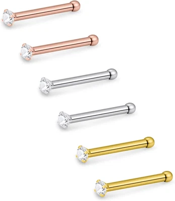 Piercing para nariz de acero inoxidable 22G 316L para hombres mujeres hueso en forma de L S Foto 1 de 4