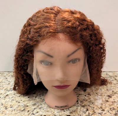 Peluca de pelo para mujer 14" encaje frontal rizado rizado quemado rojo naranja Foto 1 de 4