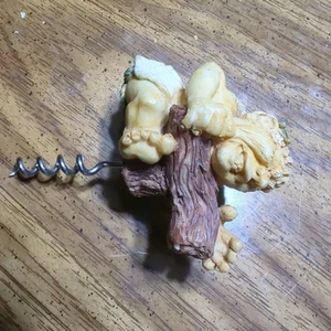Vintage Ceramic Cupid Wine Corkscrew - on log unscrewing wine Novelty rare - Picture 1 of 7