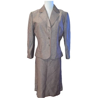 Traje Falda Tahari Arthur Levine Talla 8 Marrón 2 Piezas Parte Inferior Plisada Foto 1 de 4