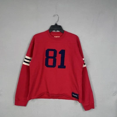 Guess Sweatshirt Mens Large Varsity Jersey Stripe Crewneck Streetwear Y2K Red 81 - Image 1 of 4