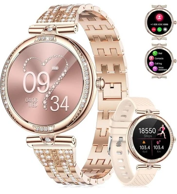 Montre Connectée Femme Or Rose – Écran AMOLED, Appels Bluetooth, Santé, IP68,... - Photo 1/4